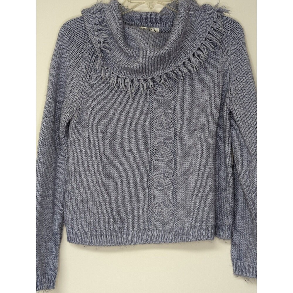 Norton Studios Womens Sweater Soft Blue Wool Blend S Fringe Cowl Neck Pullover